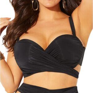 Swimsuits for All | Black Crisscross Bandeau Underwire Wrap Bikini Top | 18 D/DD